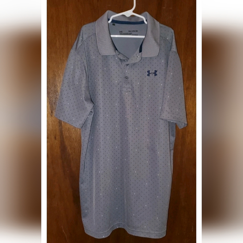 Under Armour Gray Print Polo Shirt Sz Youth Xl